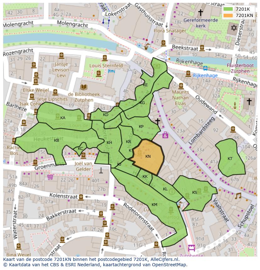 Afbeelding van het postcodegebied 7201 KN op de kaart.