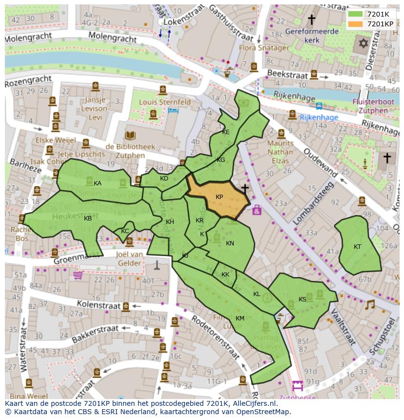 Afbeelding van het postcodegebied 7201 KP op de kaart.