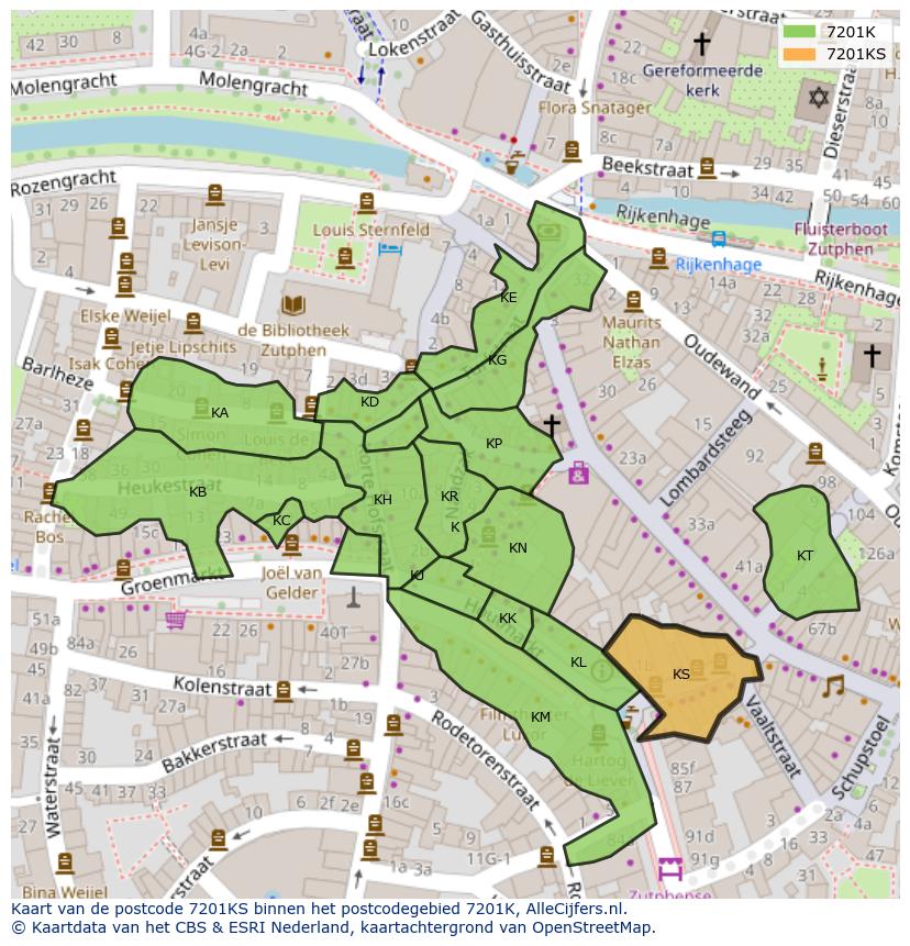 Afbeelding van het postcodegebied 7201 KS op de kaart.