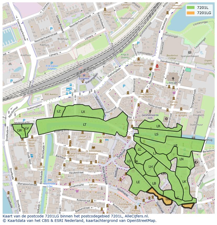 Afbeelding van het postcodegebied 7201 LG op de kaart.