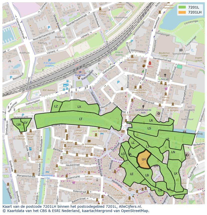 Afbeelding van het postcodegebied 7201 LH op de kaart.