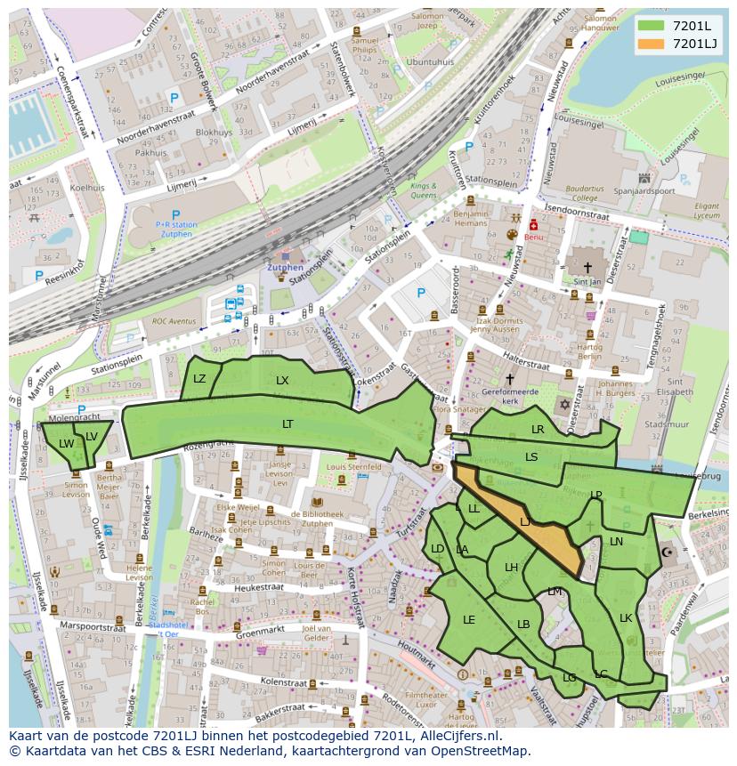 Afbeelding van het postcodegebied 7201 LJ op de kaart.