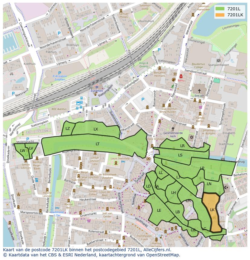 Afbeelding van het postcodegebied 7201 LK op de kaart.