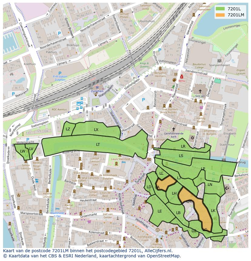 Afbeelding van het postcodegebied 7201 LM op de kaart.