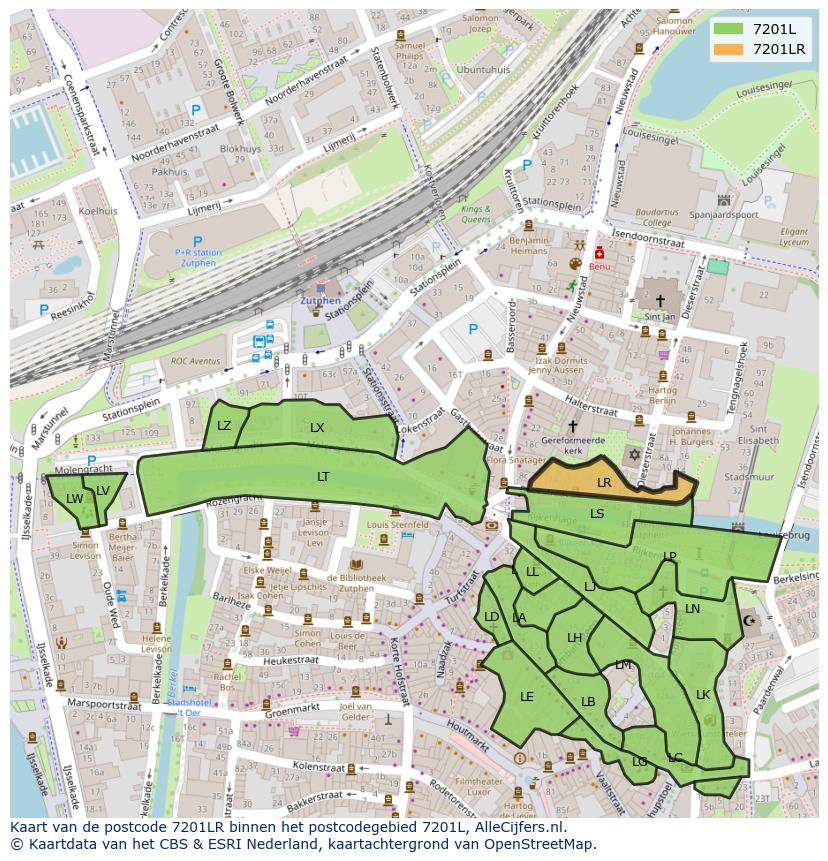 Afbeelding van het postcodegebied 7201 LR op de kaart.