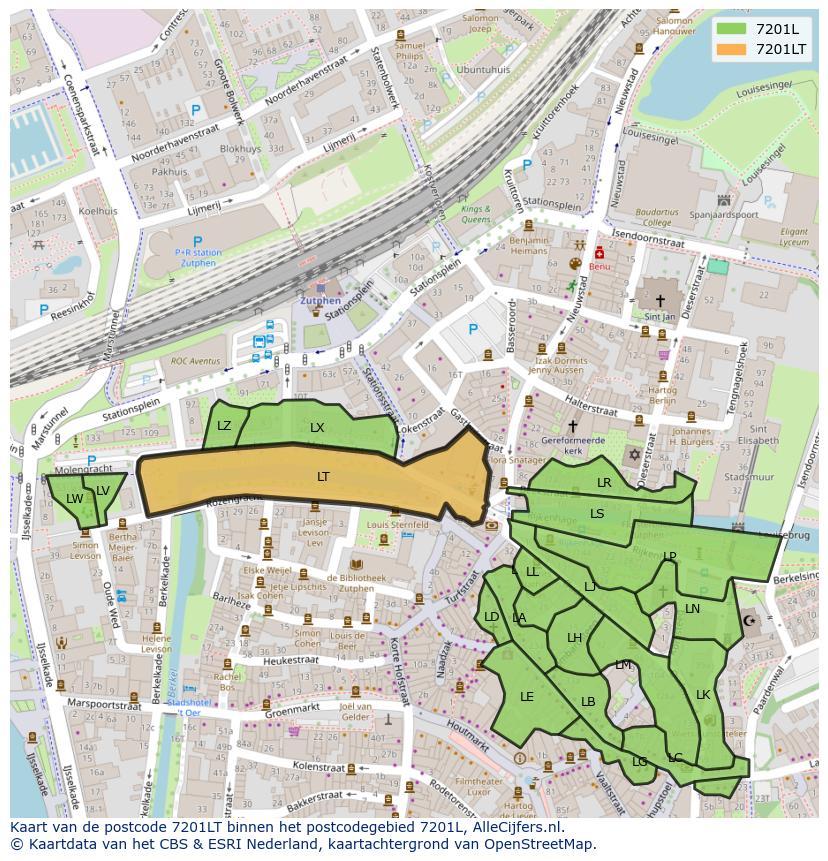Afbeelding van het postcodegebied 7201 LT op de kaart.
