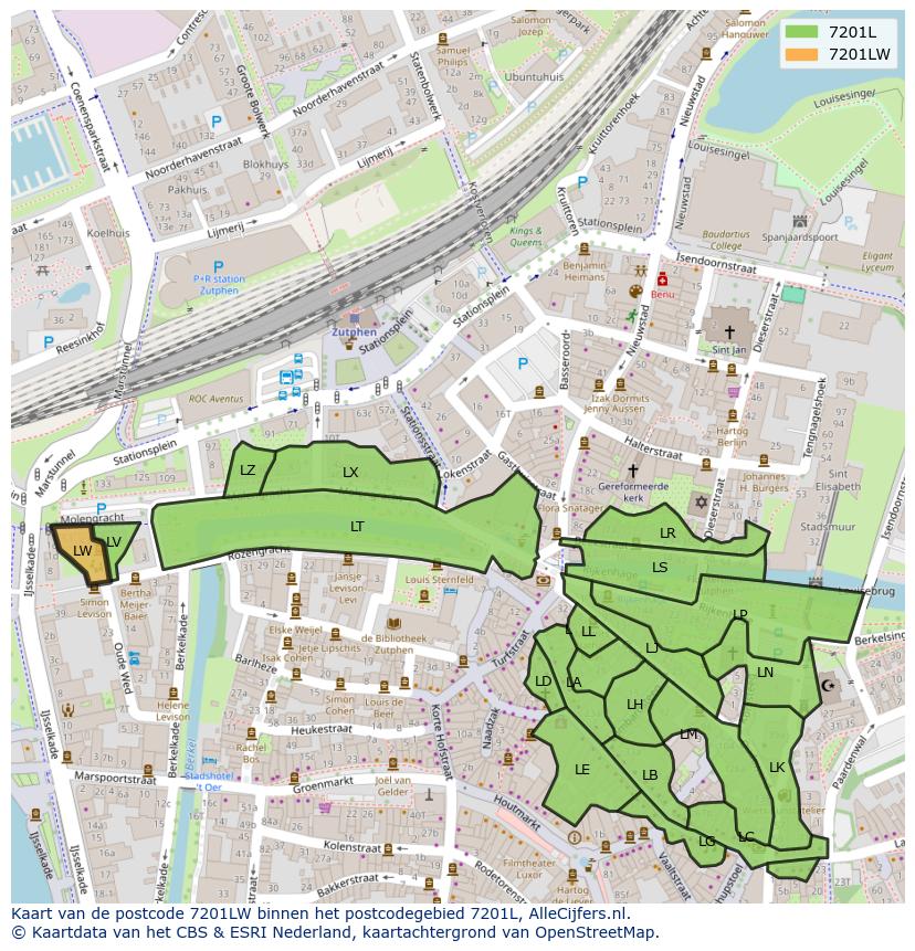 Afbeelding van het postcodegebied 7201 LW op de kaart.