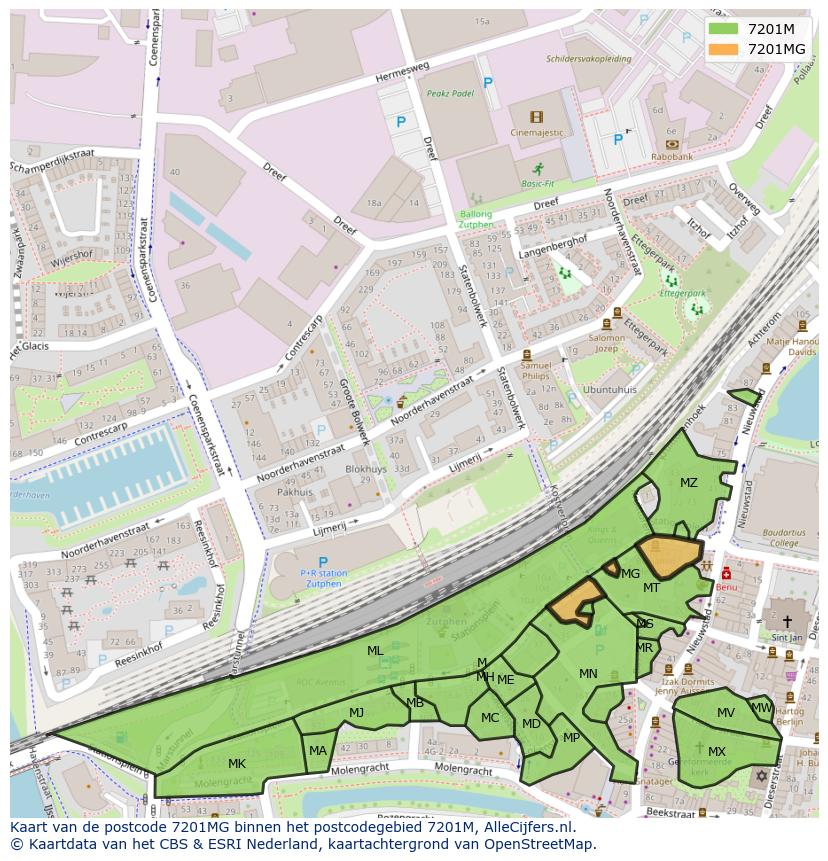 Afbeelding van het postcodegebied 7201 MG op de kaart.