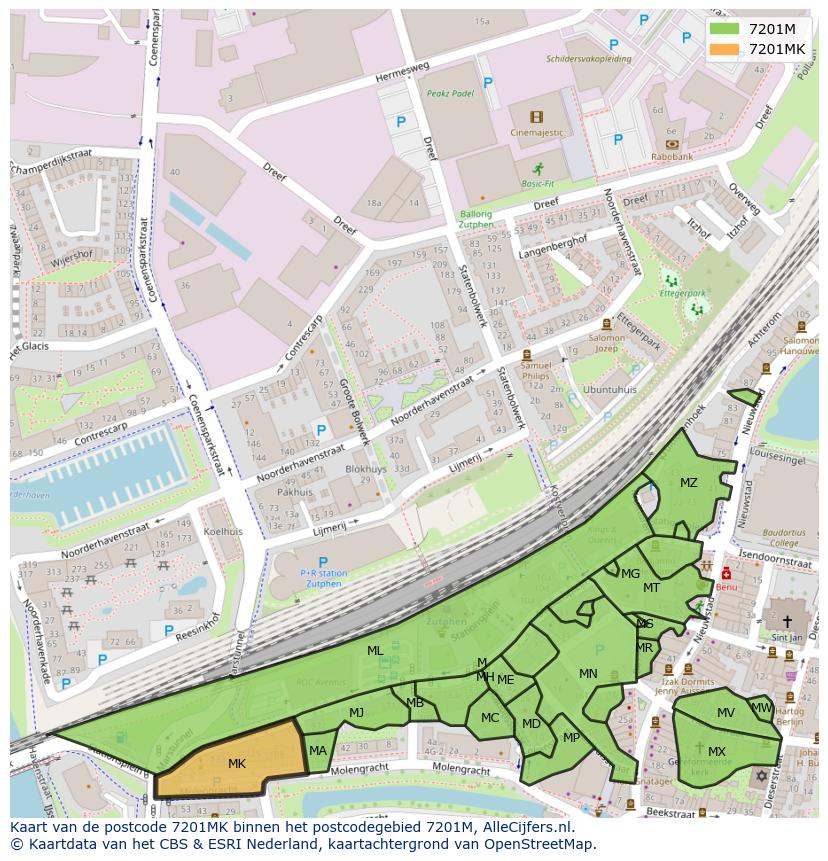 Afbeelding van het postcodegebied 7201 MK op de kaart.