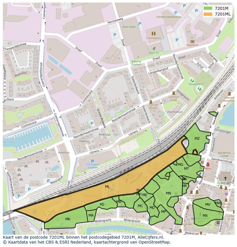 Afbeelding van het postcodegebied 7201 ML op de kaart.
