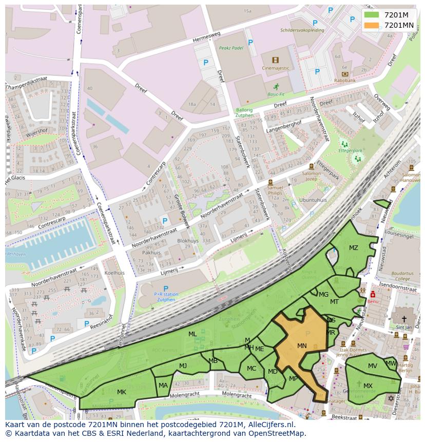 Afbeelding van het postcodegebied 7201 MN op de kaart.