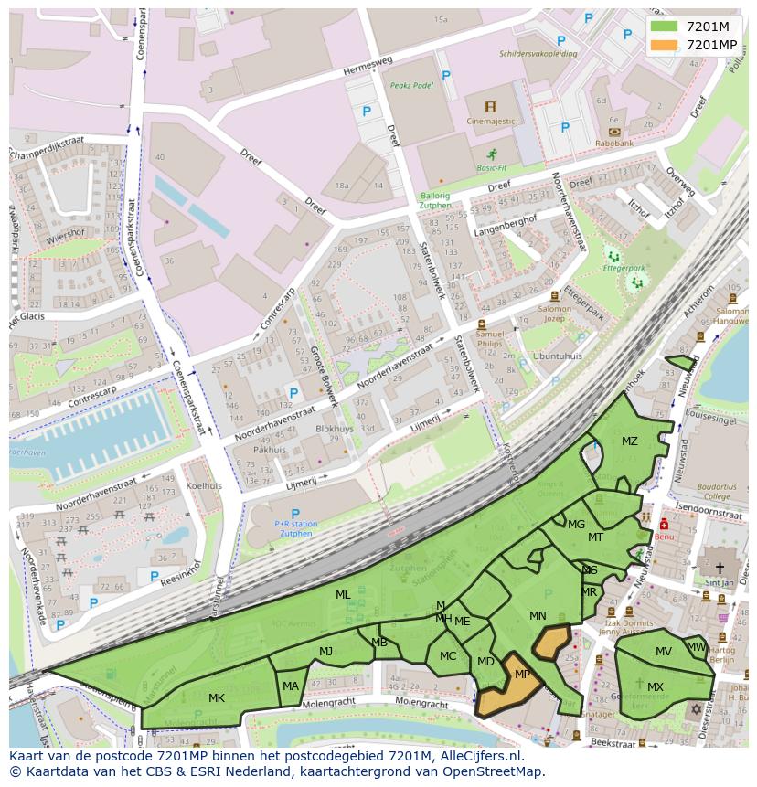 Afbeelding van het postcodegebied 7201 MP op de kaart.