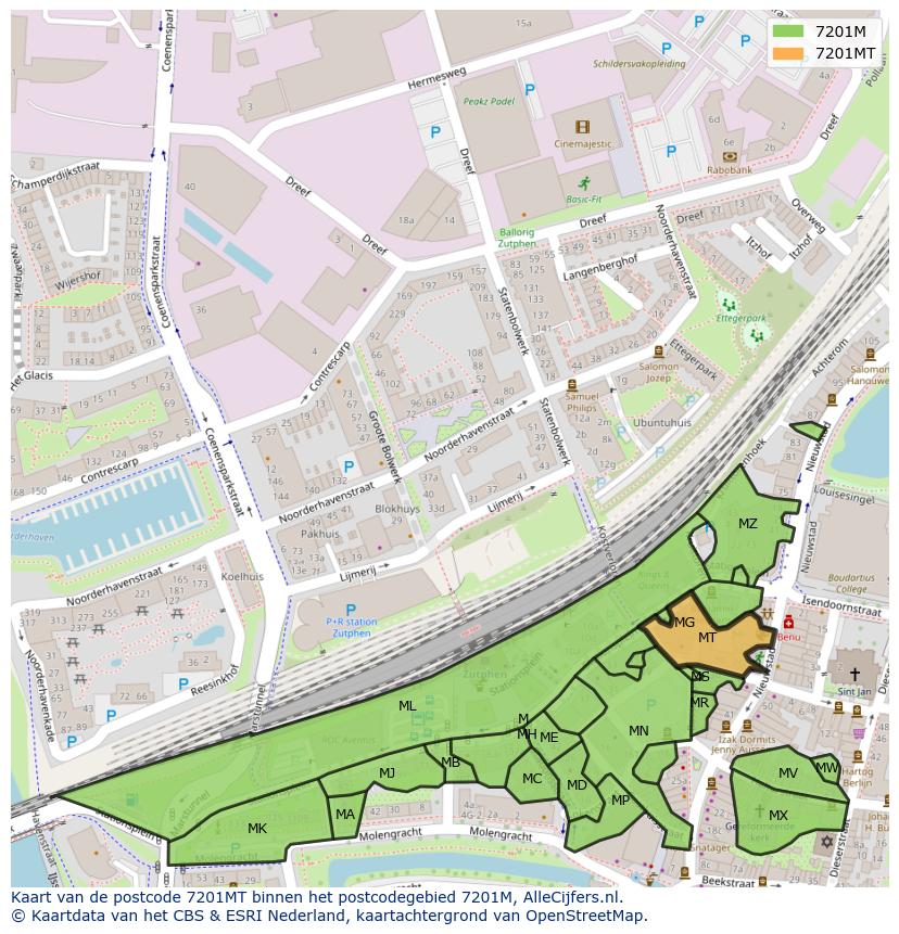 Afbeelding van het postcodegebied 7201 MT op de kaart.
