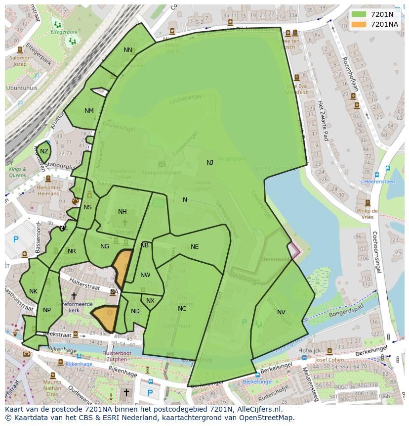 Afbeelding van het postcodegebied 7201 NA op de kaart.