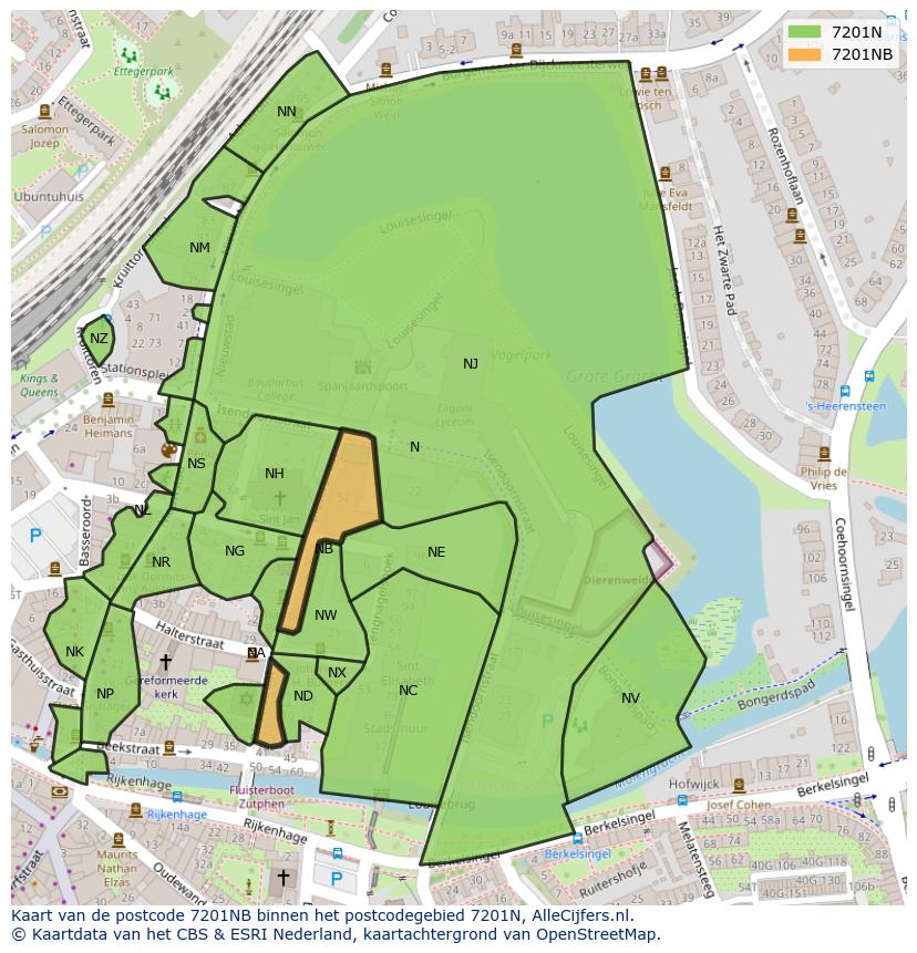 Afbeelding van het postcodegebied 7201 NB op de kaart.