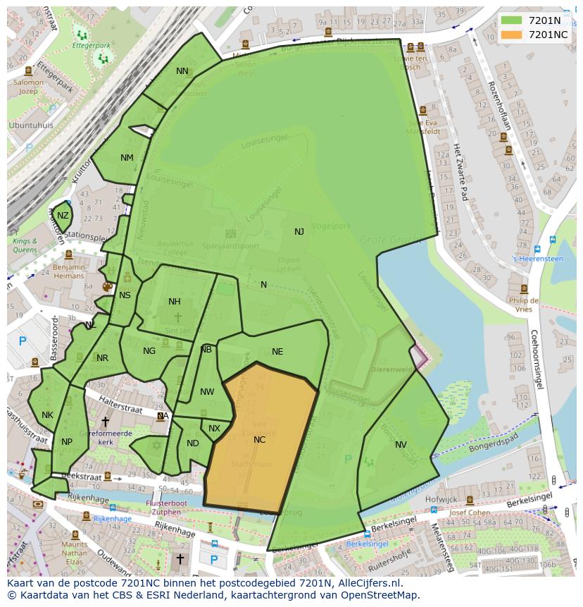 Afbeelding van het postcodegebied 7201 NC op de kaart.