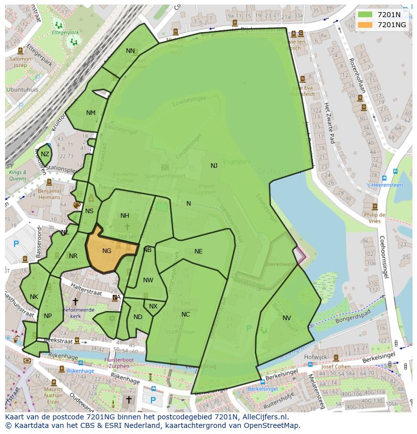 Afbeelding van het postcodegebied 7201 NG op de kaart.