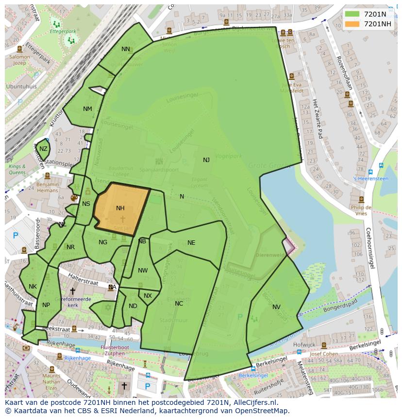 Afbeelding van het postcodegebied 7201 NH op de kaart.