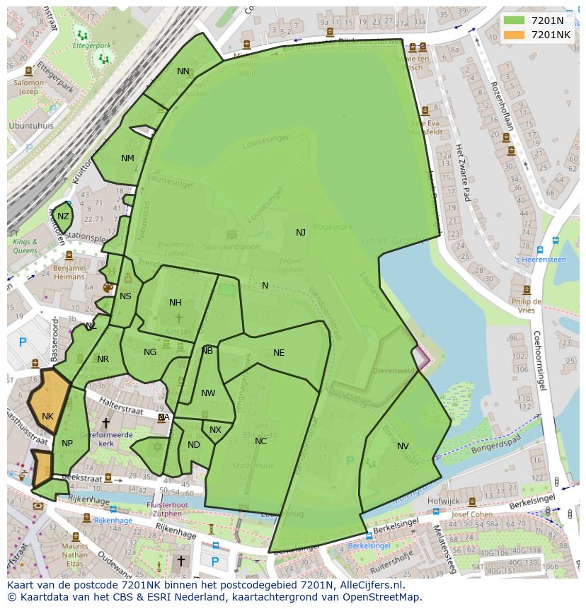 Afbeelding van het postcodegebied 7201 NK op de kaart.