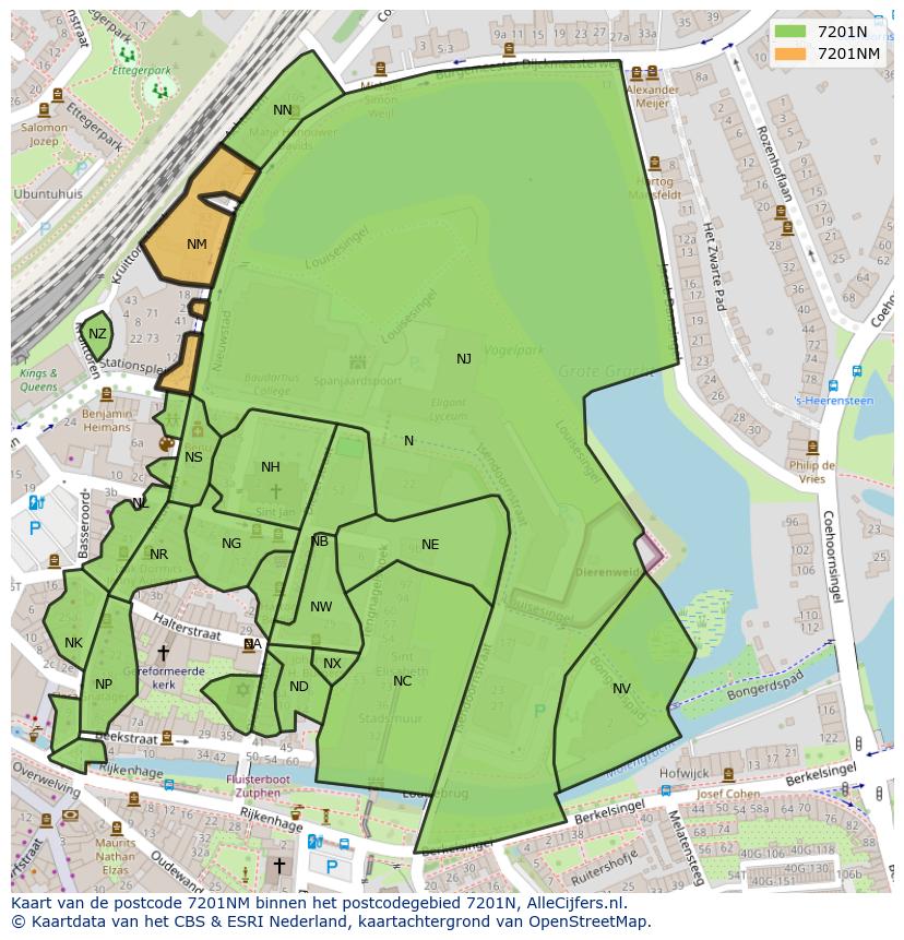Afbeelding van het postcodegebied 7201 NM op de kaart.