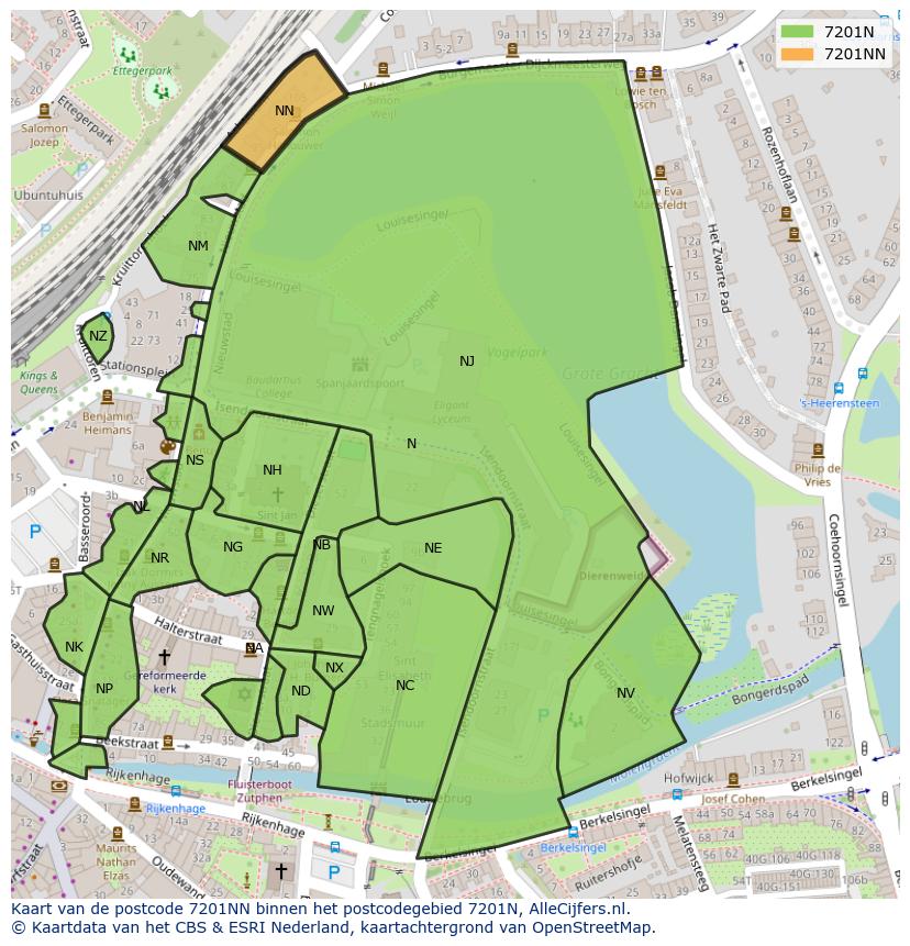 Afbeelding van het postcodegebied 7201 NN op de kaart.