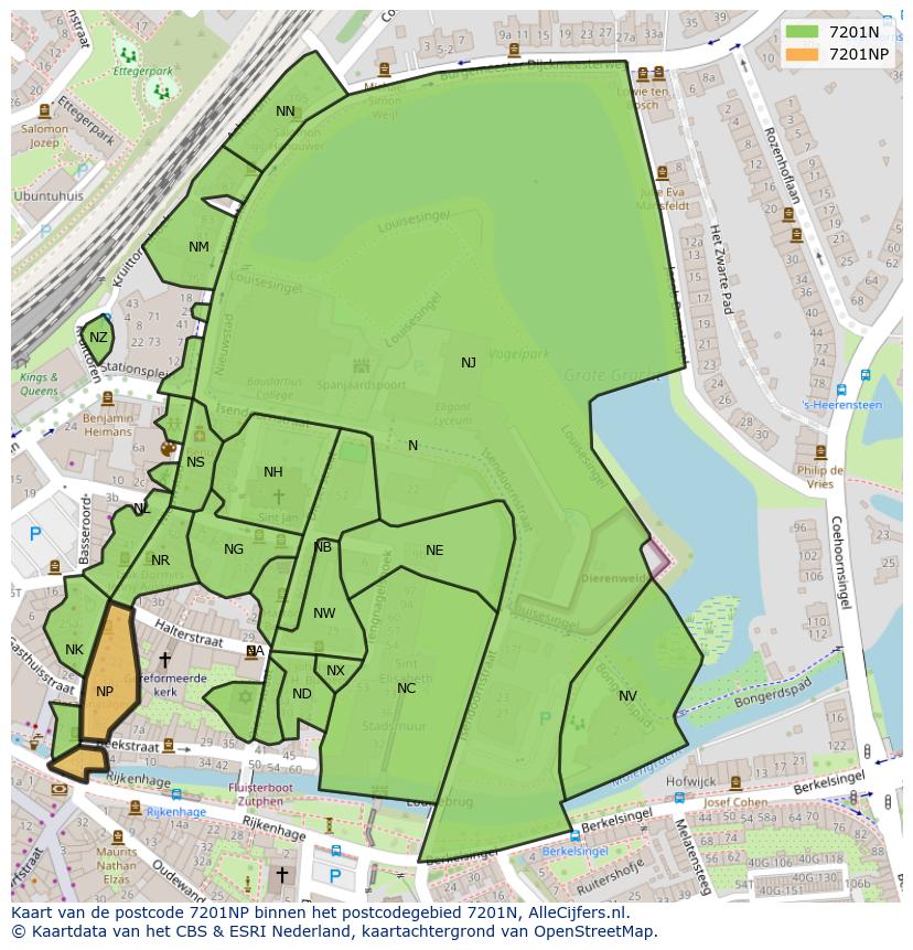 Afbeelding van het postcodegebied 7201 NP op de kaart.