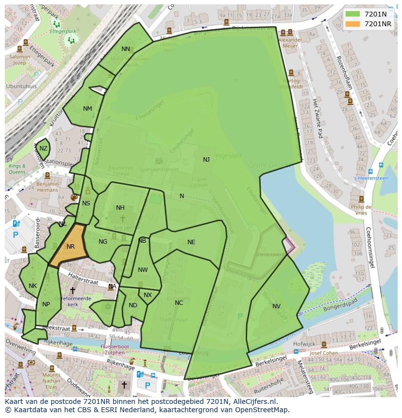 Afbeelding van het postcodegebied 7201 NR op de kaart.