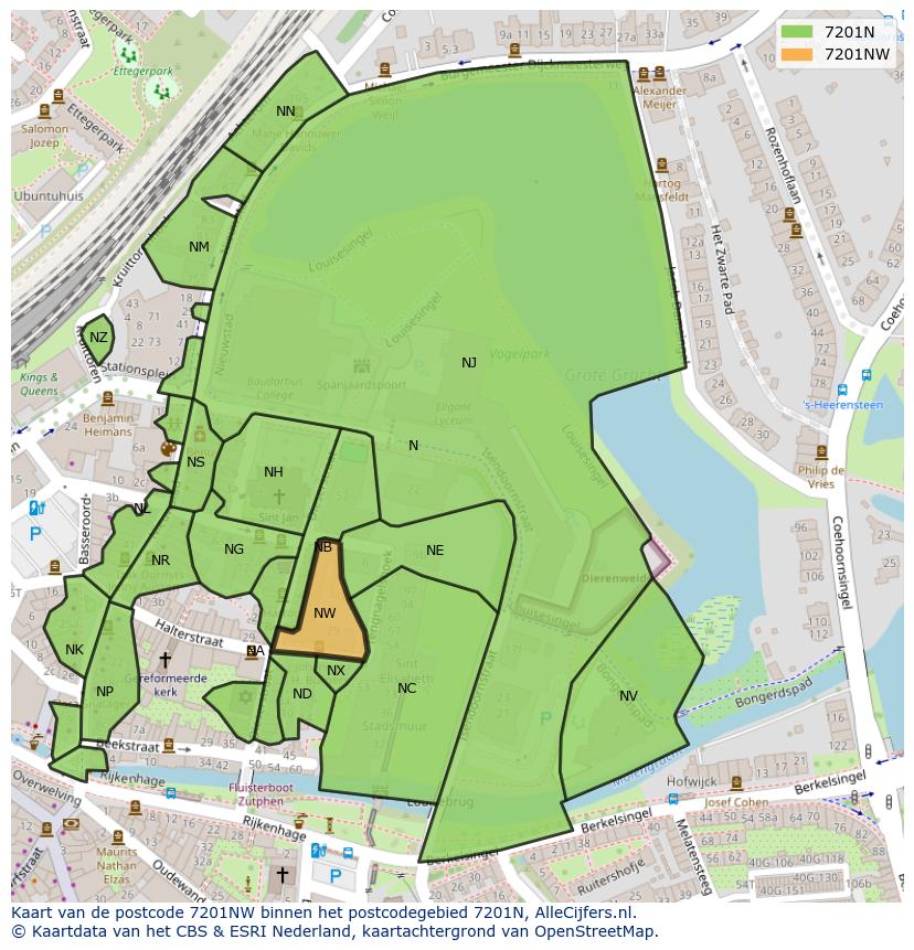 Afbeelding van het postcodegebied 7201 NW op de kaart.