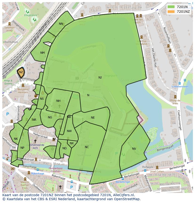 Afbeelding van het postcodegebied 7201 NZ op de kaart.