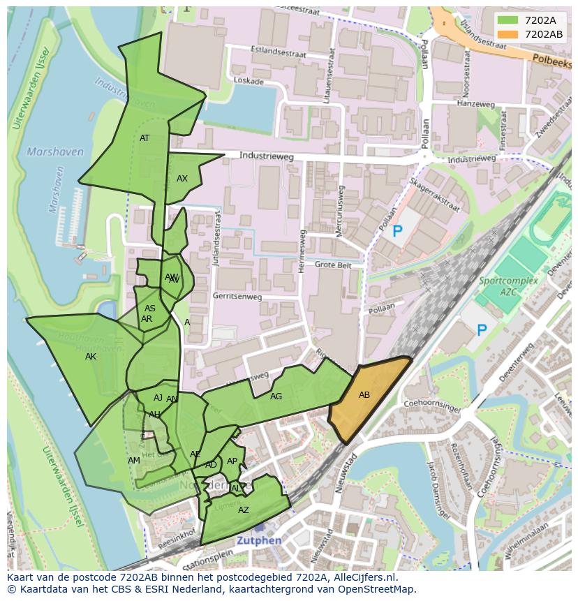 Afbeelding van het postcodegebied 7202 AB op de kaart.