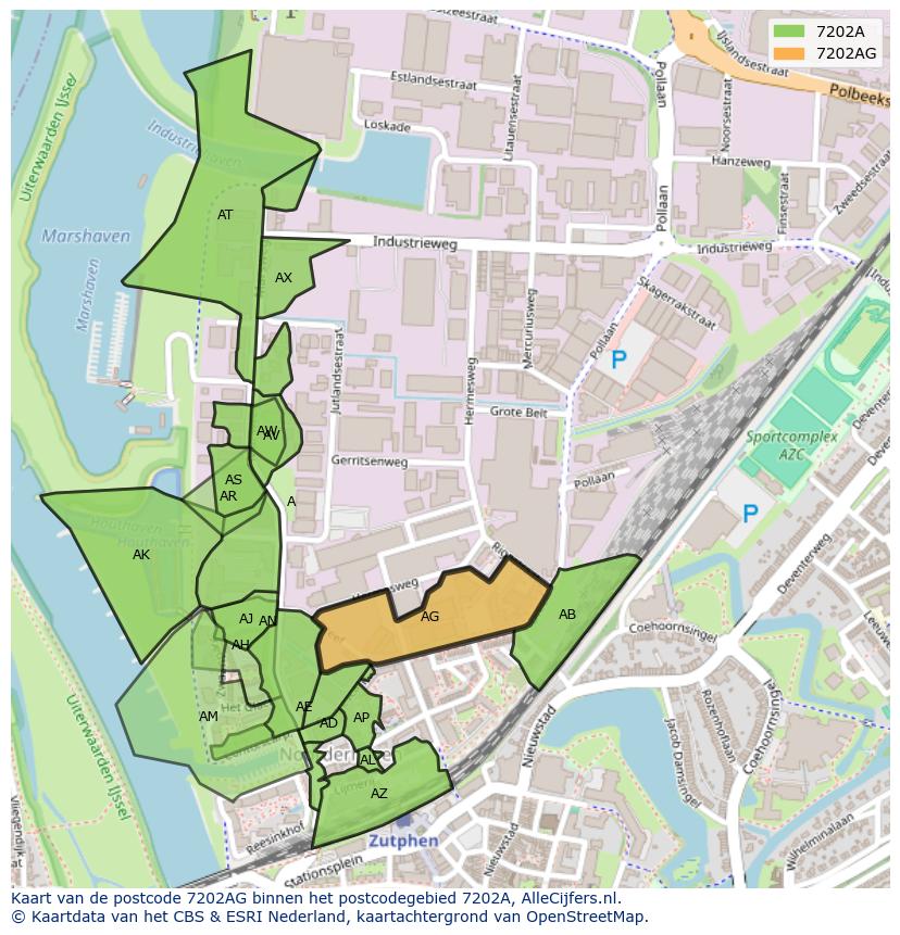 Afbeelding van het postcodegebied 7202 AG op de kaart.