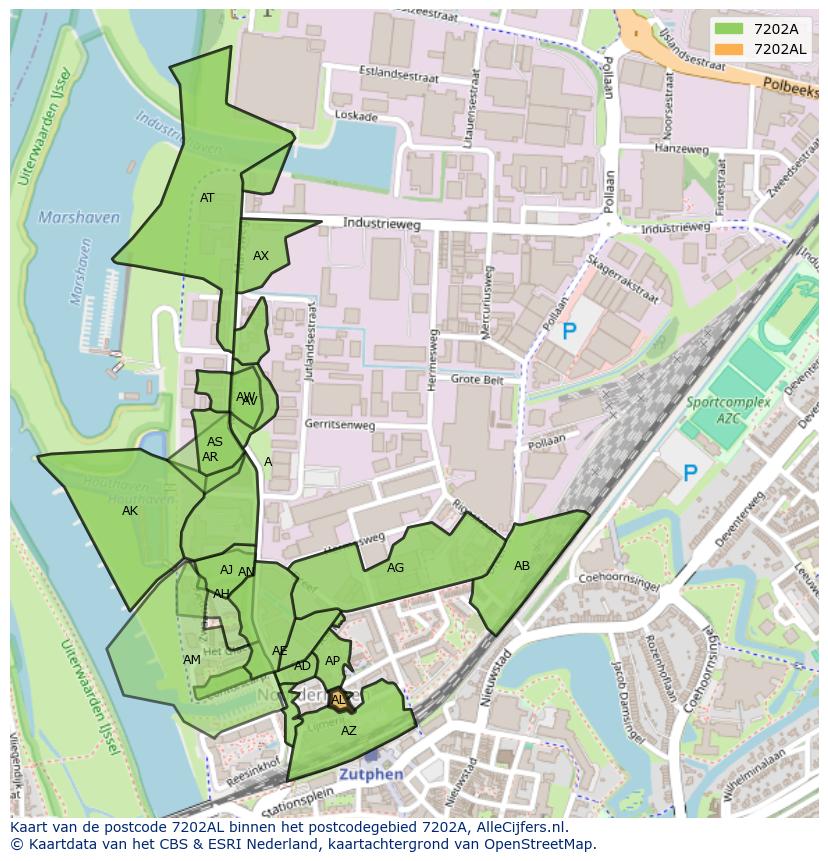 Afbeelding van het postcodegebied 7202 AL op de kaart.