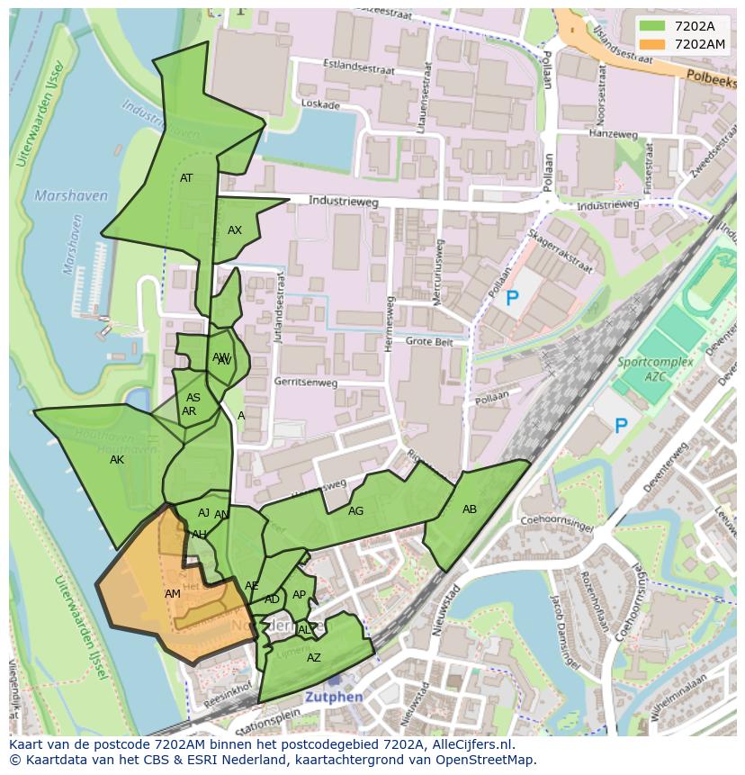Afbeelding van het postcodegebied 7202 AM op de kaart.