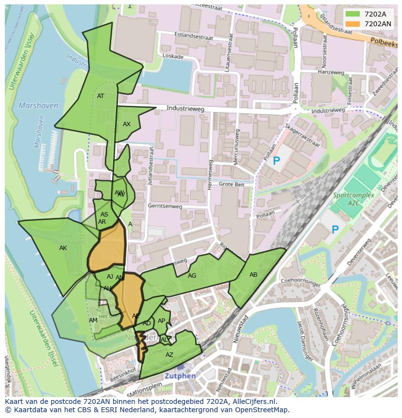 Afbeelding van het postcodegebied 7202 AN op de kaart.