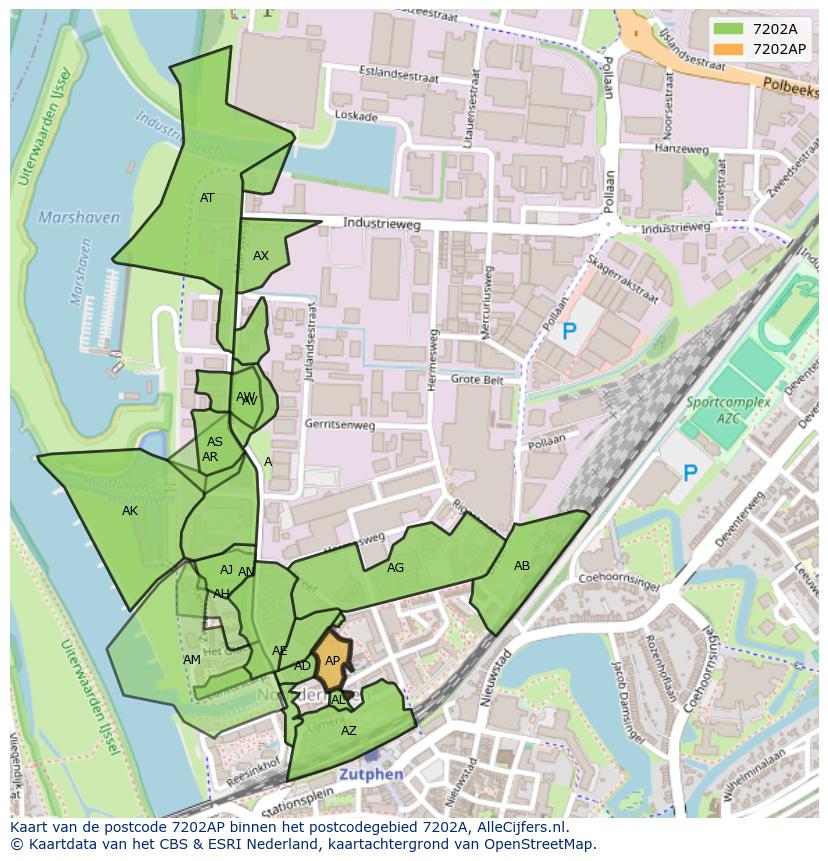 Afbeelding van het postcodegebied 7202 AP op de kaart.
