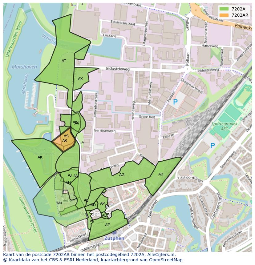 Afbeelding van het postcodegebied 7202 AR op de kaart.