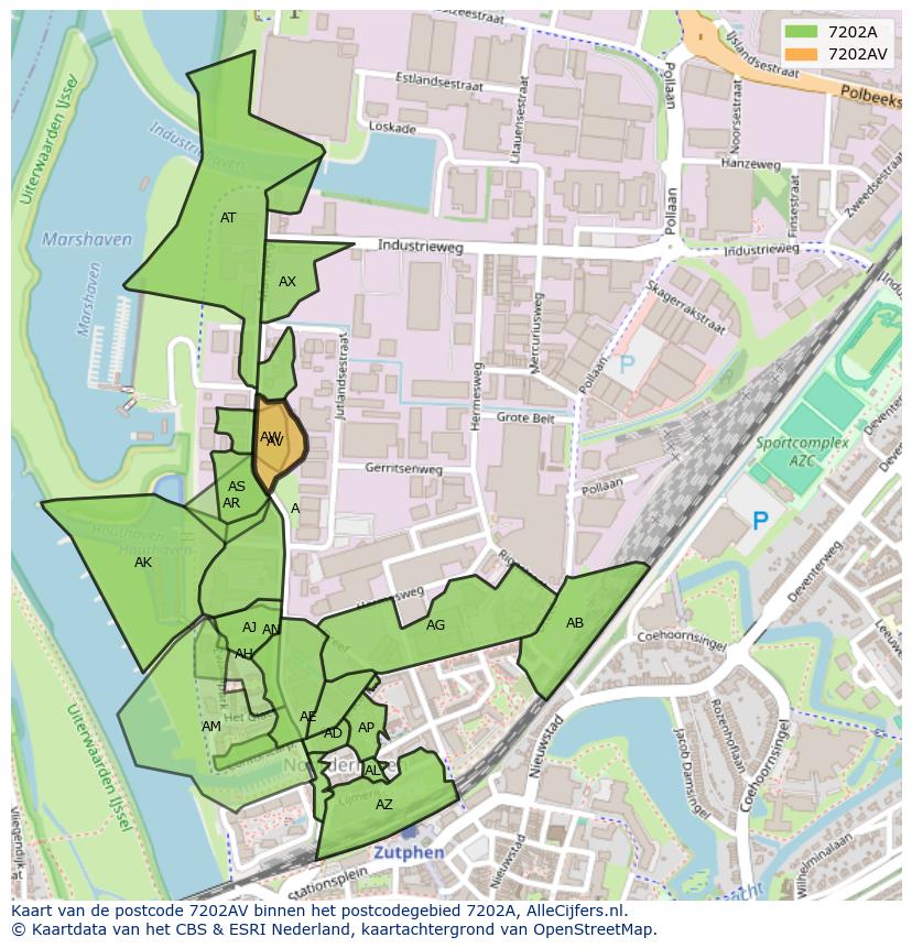 Afbeelding van het postcodegebied 7202 AV op de kaart.
