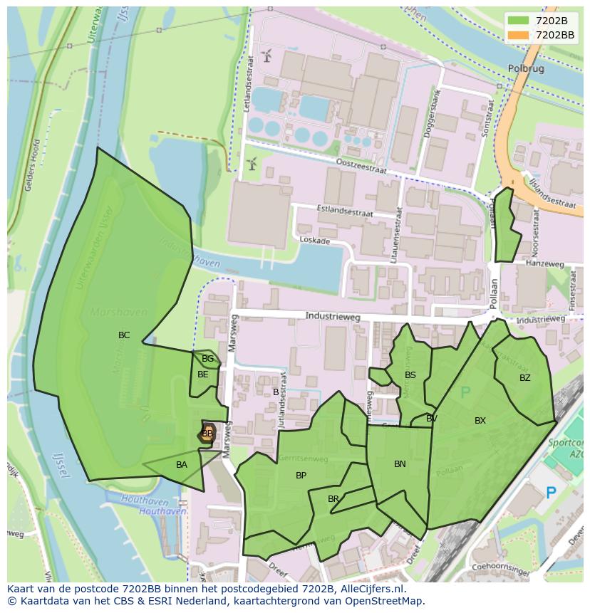 Afbeelding van het postcodegebied 7202 BB op de kaart.