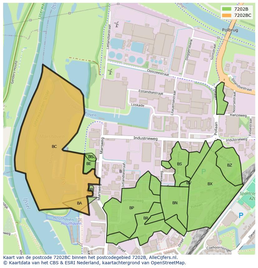 Afbeelding van het postcodegebied 7202 BC op de kaart.