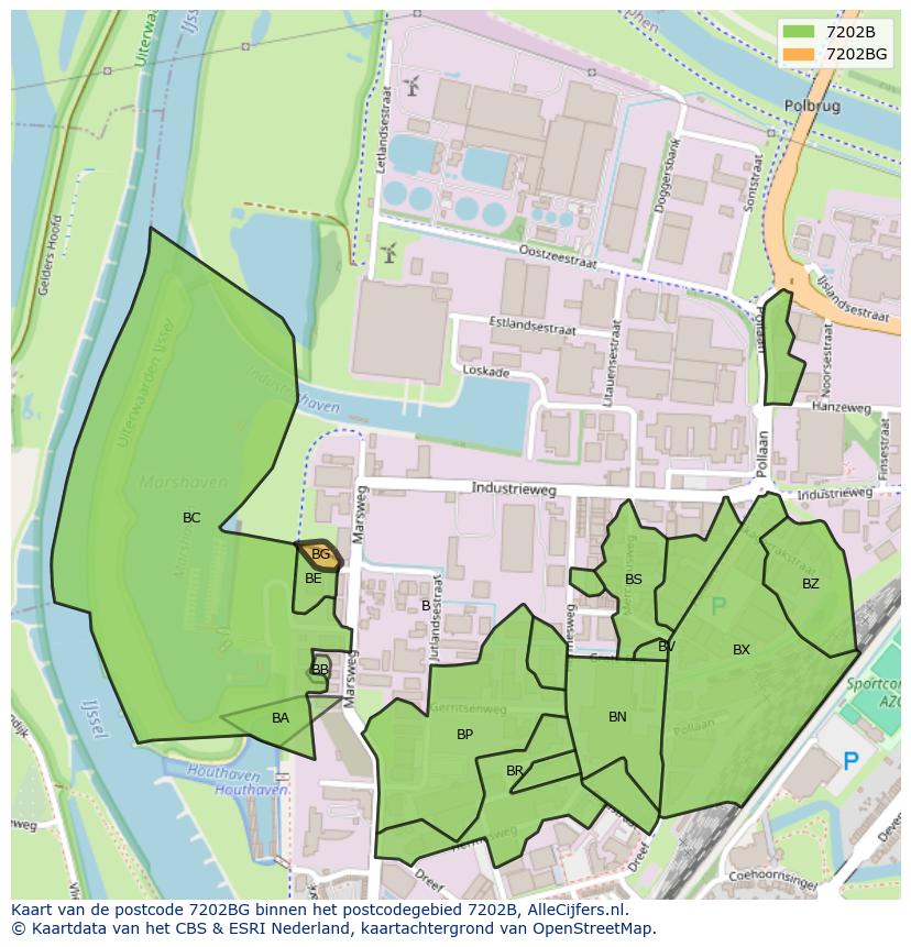Afbeelding van het postcodegebied 7202 BG op de kaart.