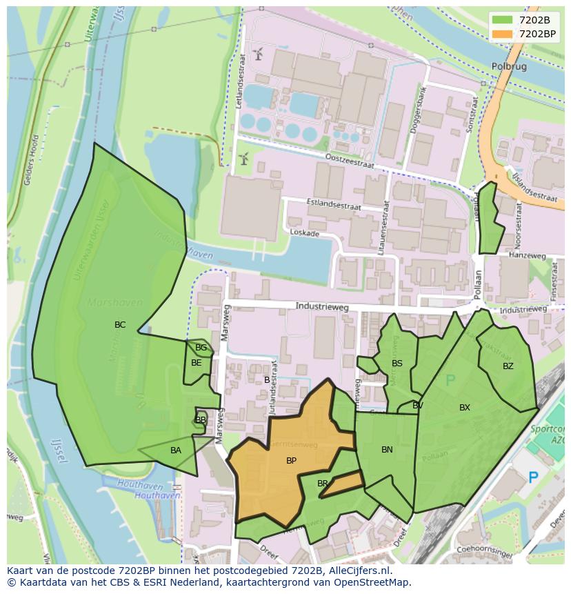 Afbeelding van het postcodegebied 7202 BP op de kaart.