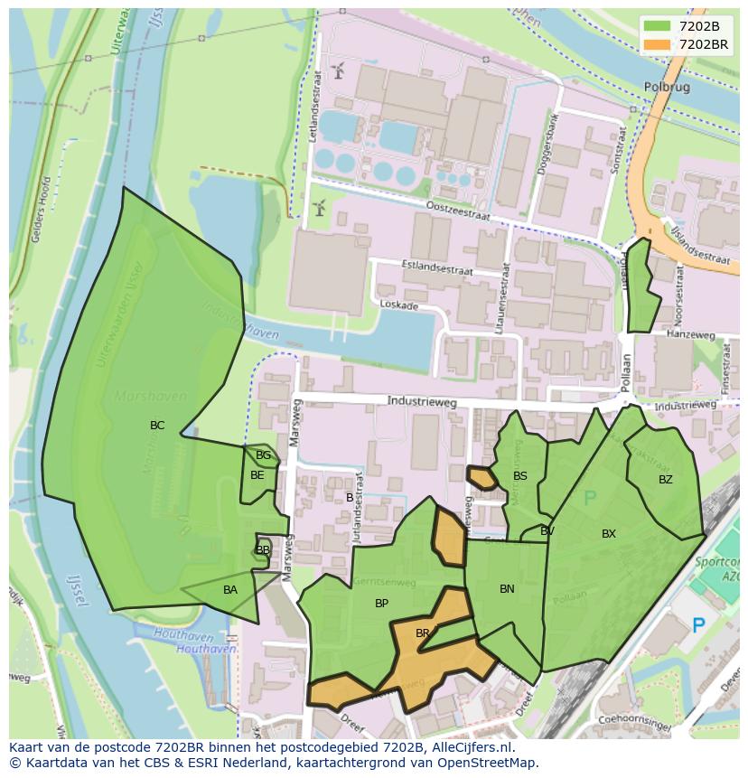 Afbeelding van het postcodegebied 7202 BR op de kaart.