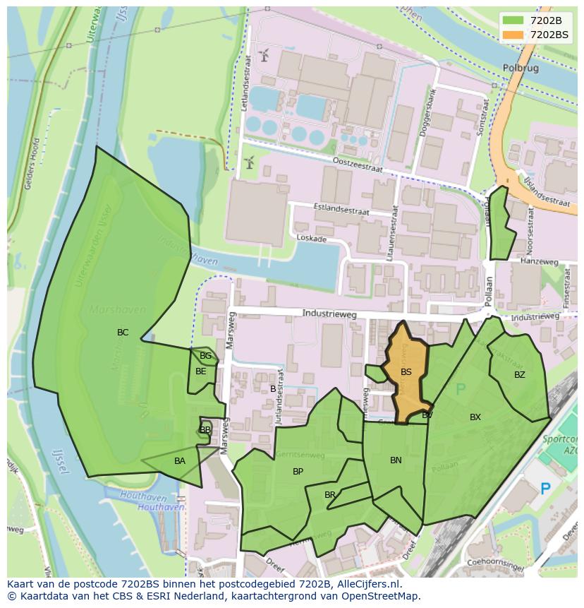 Afbeelding van het postcodegebied 7202 BS op de kaart.