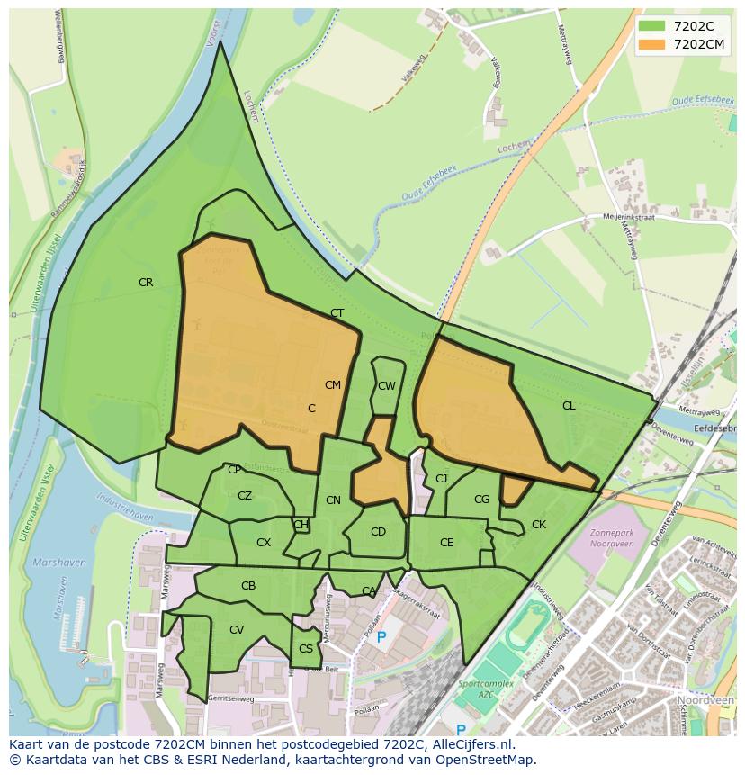 Afbeelding van het postcodegebied 7202 CM op de kaart.