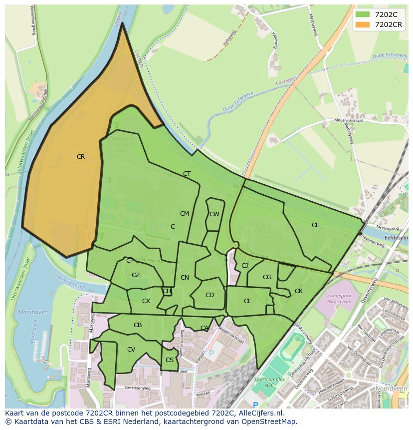 Afbeelding van het postcodegebied 7202 CR op de kaart.
