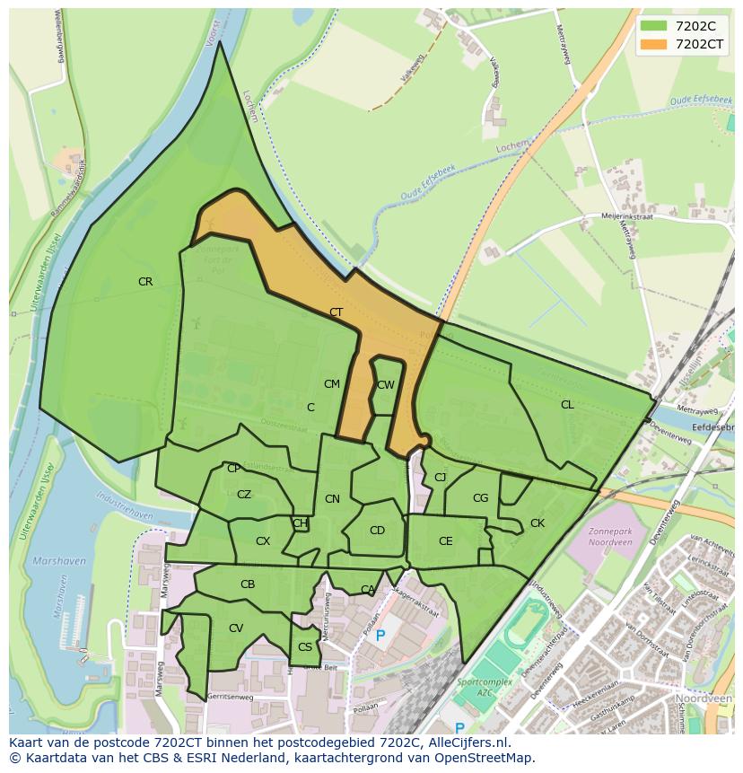 Afbeelding van het postcodegebied 7202 CT op de kaart.