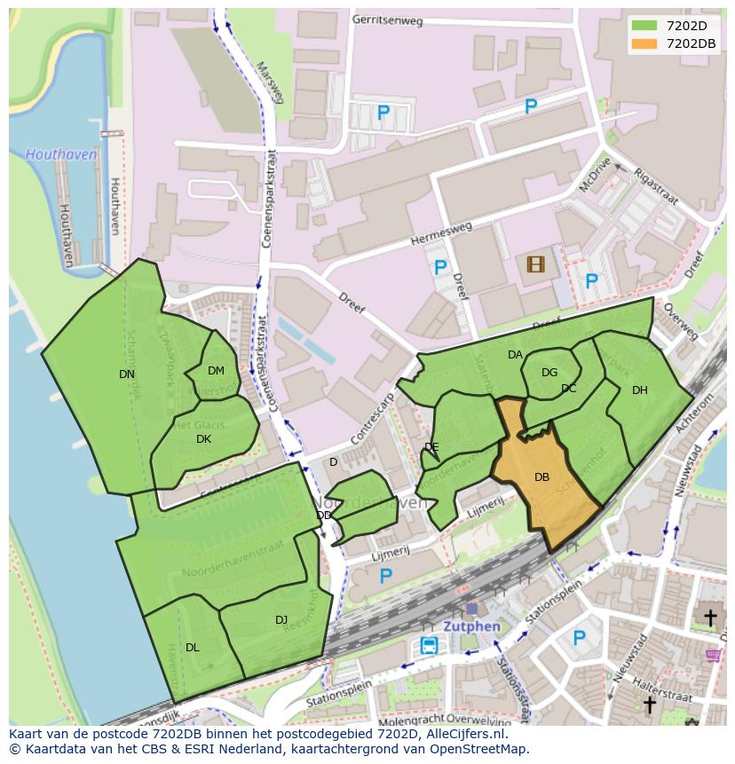 Afbeelding van het postcodegebied 7202 DB op de kaart.