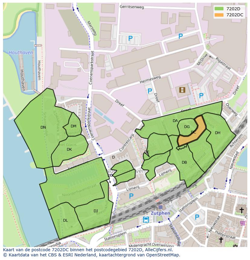 Afbeelding van het postcodegebied 7202 DC op de kaart.