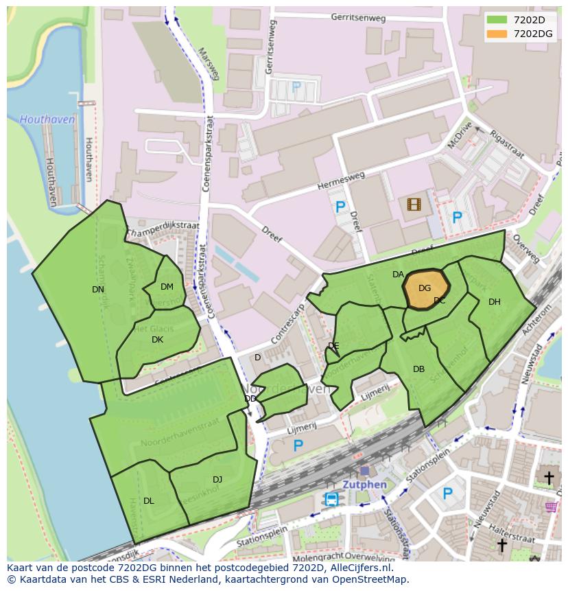 Afbeelding van het postcodegebied 7202 DG op de kaart.