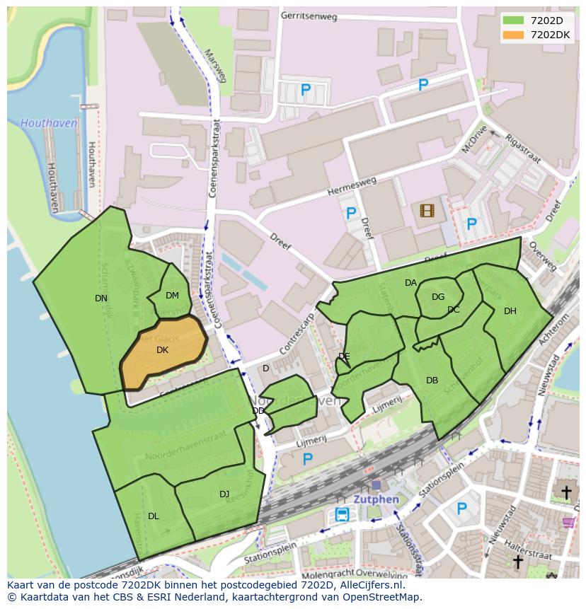 Afbeelding van het postcodegebied 7202 DK op de kaart.
